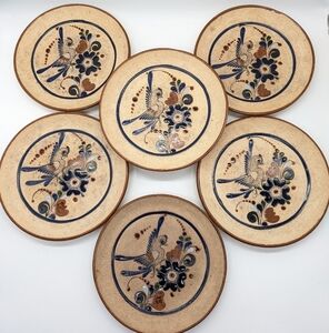 Vintage Tonala Mexican pottery 8 inch plates set of 6